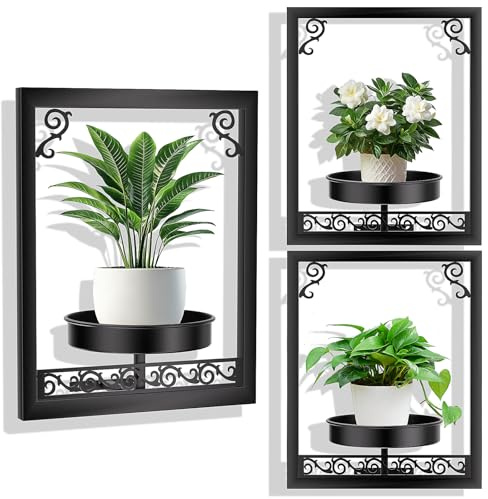 GHIAKQYT Pflanzenständer Blumenständer 3 Stück Pflanzenregale - Wand Pflanzgefäße, Pflanzenregal Blumentopfhalter Deko Pflanzenhalter für Wohnzimmer, Büro & Flur