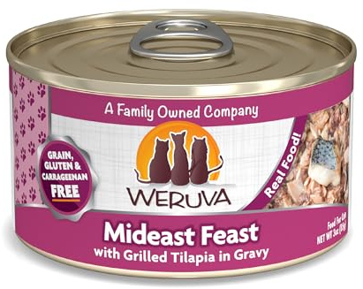 Weruva Classic Cat Food, Mideast Feast with Grilled Tilapia & Whole Meat Tuna in Gravy, 3oz Can (Pack of 24)