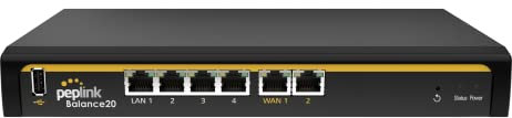 Peplink Balance 20 Routeur connecté Gigabit Ethernet Noir - Routeurs connectés (Gigabit Ethernet, 10/100/1000Base-T(X), 10,100,1000 Mbit/s, 25 utilisateur(s), 256-bit AES, FCC, CE, RoHS)