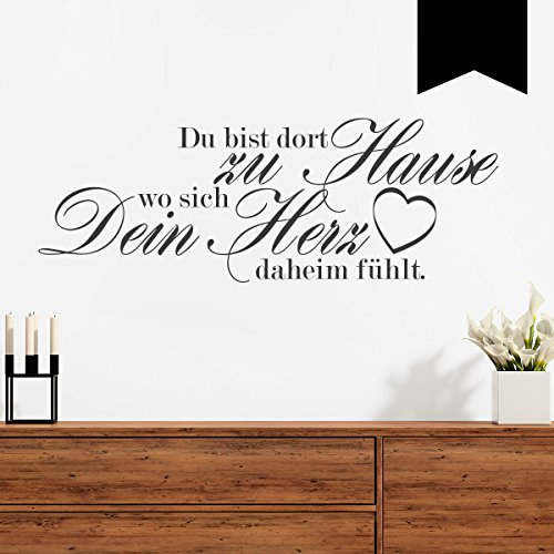 Wandkings Wandtattoo Du bist dort zu Hause wo Sich Dein Herz daheim fühlt. (mit Herz) 60 x 22 cm schwarz - erhältlich in 33 Farben