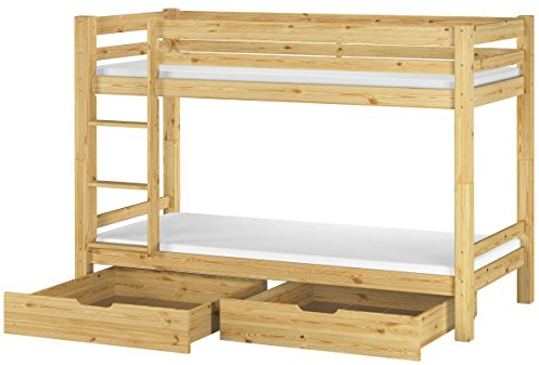 Erst-Holz® Kinderetagenbett massiv Kiefer Stockbett Kinderzimmer + Matratze Bettkasten 90x200 Bett 60.09-09 M S2