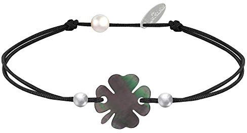 LES POULETTES BIJOUX - Bracelet Trèfle Nacre Grise et Perles d'Argent 925 - Classics - Noir
