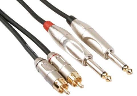 HQ-Power Câble RCA-jack, 2 x RCA mâle, 2 x jack 6.35 mm mâle, mono, 5 m, parfait pour la transmission du son