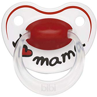 Bibi Silikon-Sauger, mit Ring, BI112927, I Love Mama 1er Pack, 0-6 Monate