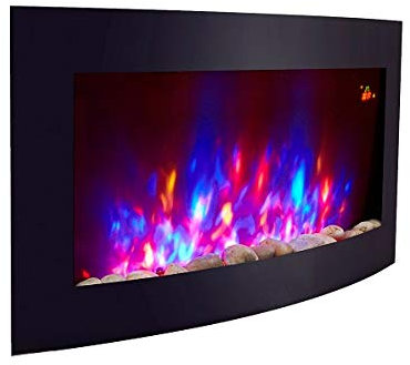 2025 89.2cm Wide TruFlame Wall Mounted Arched Black Glass Electric Fire with Pebble Fuel Effect