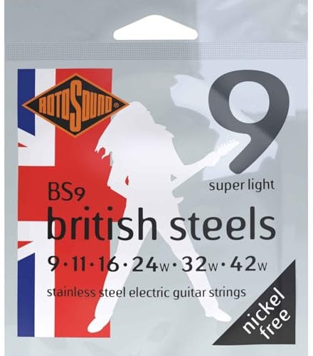 Rotosound BS British Steels Juego de Guitarra Eléctrica de Acero Inoxidable Super Light 9-42 BS9