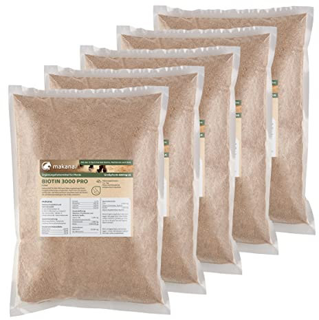 Makana Biotin 3000 Pro Pulver, Nährstoffe für stabile Hufe und Starkes Horn, 5 x 1000 g Beutel (16,98 € / kg)