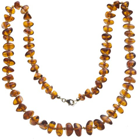 InCollections Damen-Bernsteinkette 50 cm mit Federringverschluß Silber vergoldet