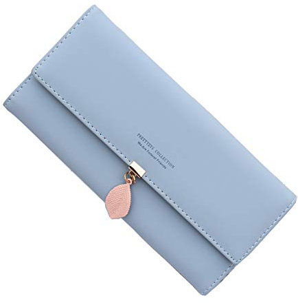 Portafoglio Donna Pelle PU Lunga Portafoglio Grande Portafogli Donna con Portamonete Pendente di Carta Portafoglio Grande Donna con Cerniera Tanti Scomparti (azzurro)