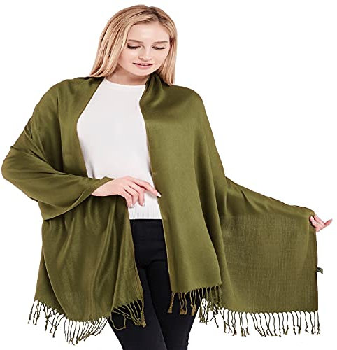 CJ Apparel Einfarbiger Nepalesischer Pashmina-Schal Gr. Einheitsgröße, olivgrün