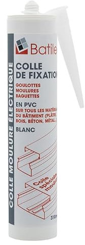 BATILEC - Colle de Fixation 310 ml - Spéciale Goulottes, Moulures et Baguettes PVC - Utilisable sur Plâtre, Bois, Béton et Métal - Résistance Définitive en 12h - Conservation 12 Mois
