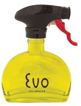 Evo Oil Sprayer 8116 Evo Botella rociadora de cristal sin aerosol para aceites de cocina de oliva, capacidad de 6 onzas, amarillo/negro/rojo
