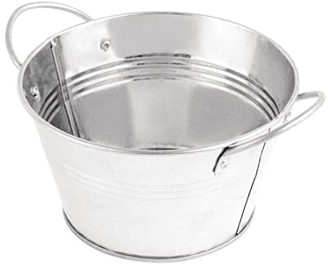Olympia Mini Metal Food Bucket Galvanised Steel 975ml DM214, 150mm | Retro style shallow presentation with two robust handles for easy carrying; wide opening fits sharable chips or wings.