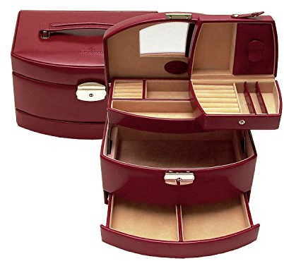 Windrose Schmuckkoffer Merino aus Feinsynthetik - Rot - Modern - Damen - Valentinstag, Muttertag - Schmuck - Schmuckkasten