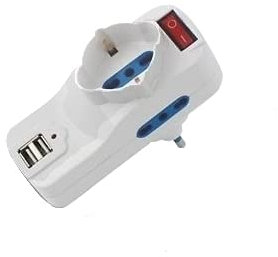 Spina elettrica adattatore tripla schuko 16A + 2 prese USB 2x1A