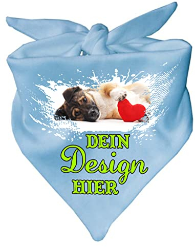 Hunde Dreiecks Halstuch personalisiert mit deinem Wunschmotiv (Fb: hellbau) (Gr. 1 (55 cm))