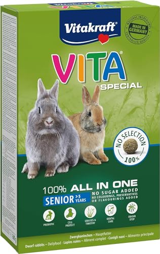Vitakraft Vita Special, Senior, Hauptfutter für ältere Zwergkaninchen, mit Heu, mit Omega-Fettsäuren, ohne Zusatz von Zucker und Getreide (1x 600g)