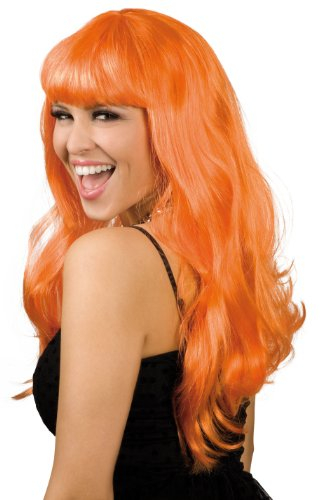 Perücke Party lange orange Haare Neu mit Ponny