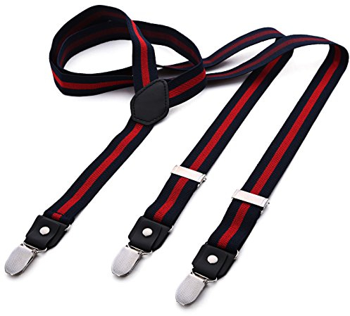 DonDon Hosenträger Herren gestreift blau rot schmal 2,5 cm - Extra starke Clips für Anzug - Hosenträger Herren extra stark - Ideal für Männer oder Damen Rockabilly Suspenders