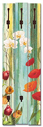 ARTLAND Wandgarderobe Garderobenpaneel Holz mit 5 Haken 45x140 cm Design Garderobe mit Motiv Shabby Chic Natur Floral Blumen Bunt T9IE