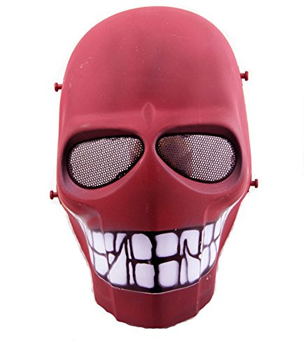 ATAIRSOFT Cosplay CS Paintball Schutzmaske Draussen Militär Vollgesichts Airsoft Taktische Schädel Masken Halloween Maske (Rot Lächeln)