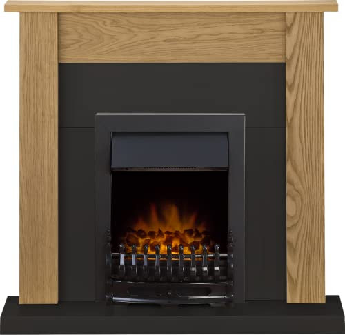 Adam Southwold Fireplace Suite in Oak and Black with Blenheim Electric Fire in Black, 43 Inches