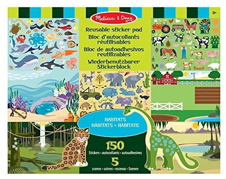 Melissa & Doug Wiederverwendbarer Stickerblock Lebensräume - mit 150 wiederverwendbaren Aufklebern und 5 Hintergründen für unendlich kreative Bilder, für Kinder ab 3 Jahren