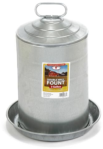 Little Giant® Double Wall Metal Poultry Fount | Poultry Waterer | Heavy Duty Galvanized Steel Waterer | Made in USA (Silver, 3 Gallon)