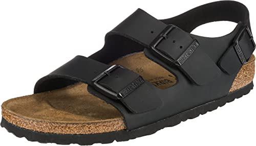 Birkenstock Classic MILANO BF Unisex-Erwachsene Naturleder Knöchelriemchen Sandalen, Schwarz (Schwarz), 41 EU