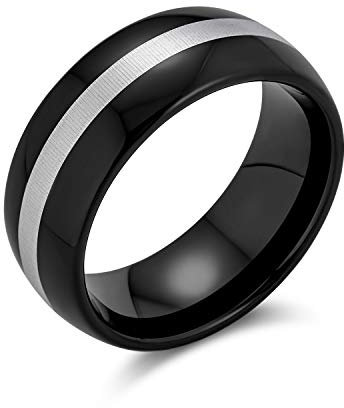 Bling Jewelry Einfacher Schwarzer Grauer Inset Streifen Paare Titanium Ehering Für Männer Für Frauen Kompfort Fit 8Mm