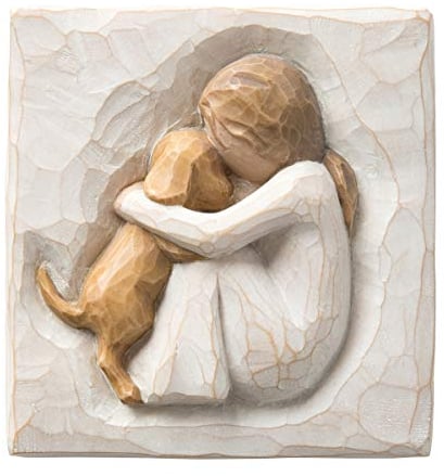 Willow Tree True, Truly a friend, An Expression of Friendship and Love of Dogs in geschnitztem Bas-Relief, geformtes, handgemaltes Schild