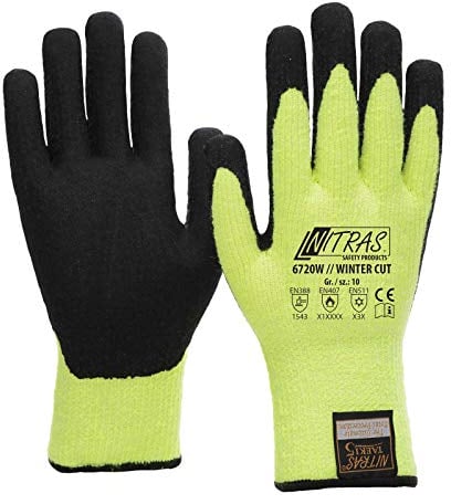 Nitras® 6720W TAEKI5 Winter-Cut - neon-gelb / Latexbeschichtung schwarz, Größe:09