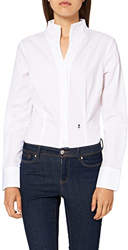 Seidensticker Damen City Langarm Slim Fit Kelchkragen Bügelfrei Bluse, Weiß, 46 EU