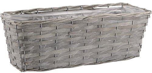 Jardinera de mimbre y madera de 40 x 15 x 14 cm