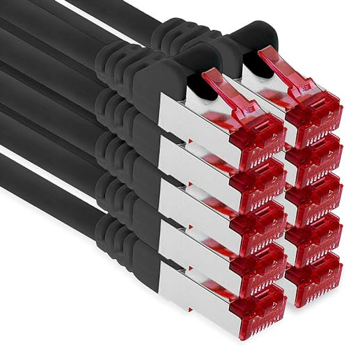 1aTTack.de - 10x 7.5m CAT6 patch cable S/FTP PIMF shielding CAT.6 RJ45 network cable Ethernet cable DSL LAN router switch modem patch panel - black - 10 pieces