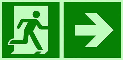Rettungsweg rechts Kombi-Symbolschild ISO Kunststoffplatte nachleuchtend & selbstklebend orig. KNS®