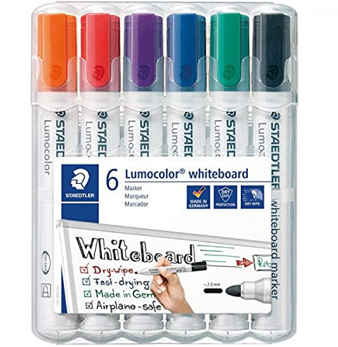 STAEDTLER 5x 351 WP6 Lumocolor Whiteboardmarker, 6 Stück in aufstellbarer Box, farblich sortiert (Marker, Mehrfarbig)