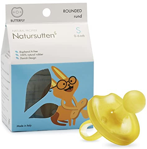 Natursutten Schmetterlingsform Schnuller | 100% Naturkautschuk | Sauger | runde Form | EINFACH ZU SÄUBERN | Enthält KEINE Phthalate, PVC, chemische Weichmacher oder künstliche Farbstoffe | Klein | 0-6 Monate