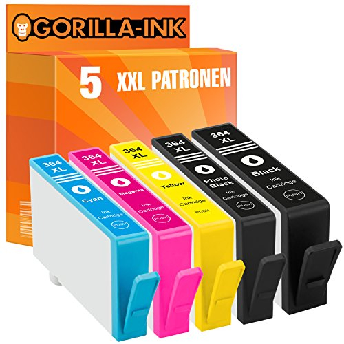 Gorilla-Ink 5 Druckerpatronen XXL kompatibel mit HP 364 mit Photoblack | C5300 D7500 C5324 C5370 C6383 C5380 C5383 C6380 D5445 C6324 C5373 D5468 D5460 C6300