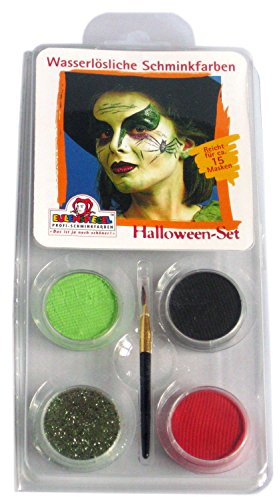 Eulenspiegel 204337 - Motiv-Set Halloween, 3 Farben, 1 Glitzer, 1 Pinsel, 1 Anleitung, für ca. 30 Masken, Karneval, Motto-Party