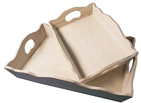 Rayher Holz Tablett, mit Griffen, mit Wellenrand, kleines Tablett 20 x 30 cm, Dekotablett Holz, FSC zertifiziert, 62411000