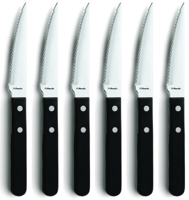 Amefa Piazza 7000 Steak- & Pizza-Messer, 10,5 cm Klingenlänge, 6-teilig, für bis zu 6 Personen, 13/0 Klingenstahl poliert & rostfrei, Schwarze und 2-Fach genietete Griffe, Steakbesteck, Pizzabesteck