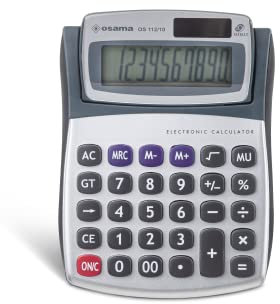 Osama METAL, 10-stelliger Taschenrechner mit LCD-Display mit verstellbarem Neigungswinkel und Gummirand - Silber und Schwarz