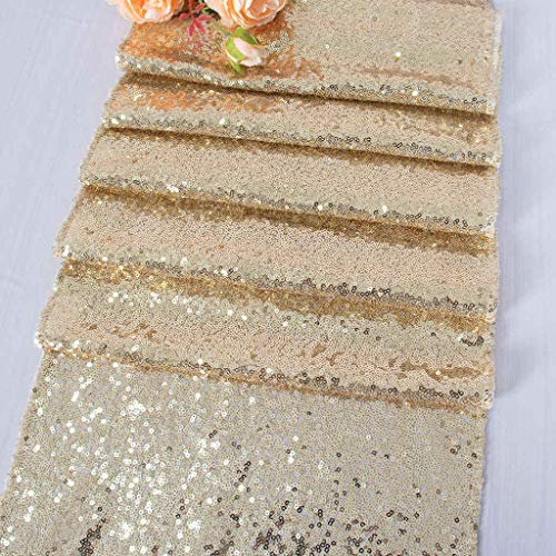 shinybeauty Sparkly Rosa Gold Pailletten Tischläufer für Hochzeit/Events Dekoration 30 * 180 cm (Hell Gold, 1)