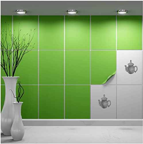 FoLIESEN Tile stickers for bathroom and kitchen, 15 x 20 cm, lime green, matt, pack of 150 tile stickers for wall tiles