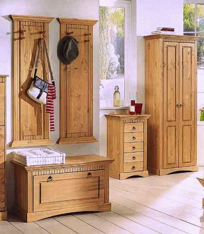 5tlg.Garderobenset, Dielenset, Truhe + Paneel + Schrank Flurmöbel, Dielenmöbel