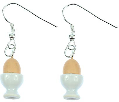 Miniblings porcelaine Boucles d'oreille oeuf dans la tasse de coquetier suspension oeufs d'oeuf - Bijoux Fashion main argenté Boucles d'oreille