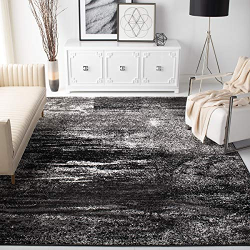 SAFAVIEH Adirondack Collection Area Rug - 9' x 12', Silver & Black, Modern Abstract Design, Non-Shedding & Easy Care, Ideal for High Traffic Areas in Living Room, Bedroom (ADR112A)