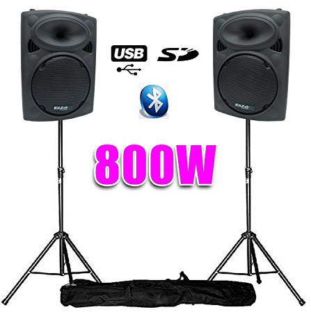 Ibiza Enceintes amplifiées 10 25cm 800W USB/BT + Pieds
