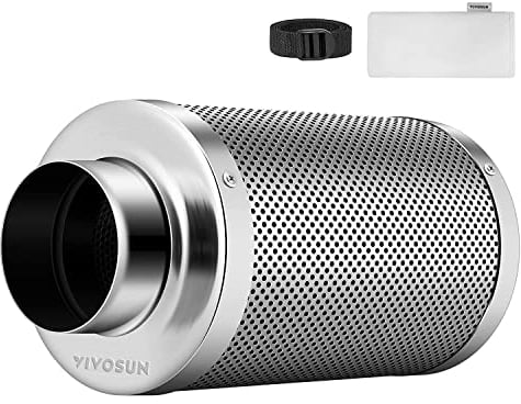 VIVOSUN Filtro aria a Carboni attivi da 10,2 cm, Controllo degli odori con Carbone Vergine Australiano, per Ventilatori in linea, Tenda da Coltivazione, pre-filtro incluso, Flangia Reversibile 10,2 x